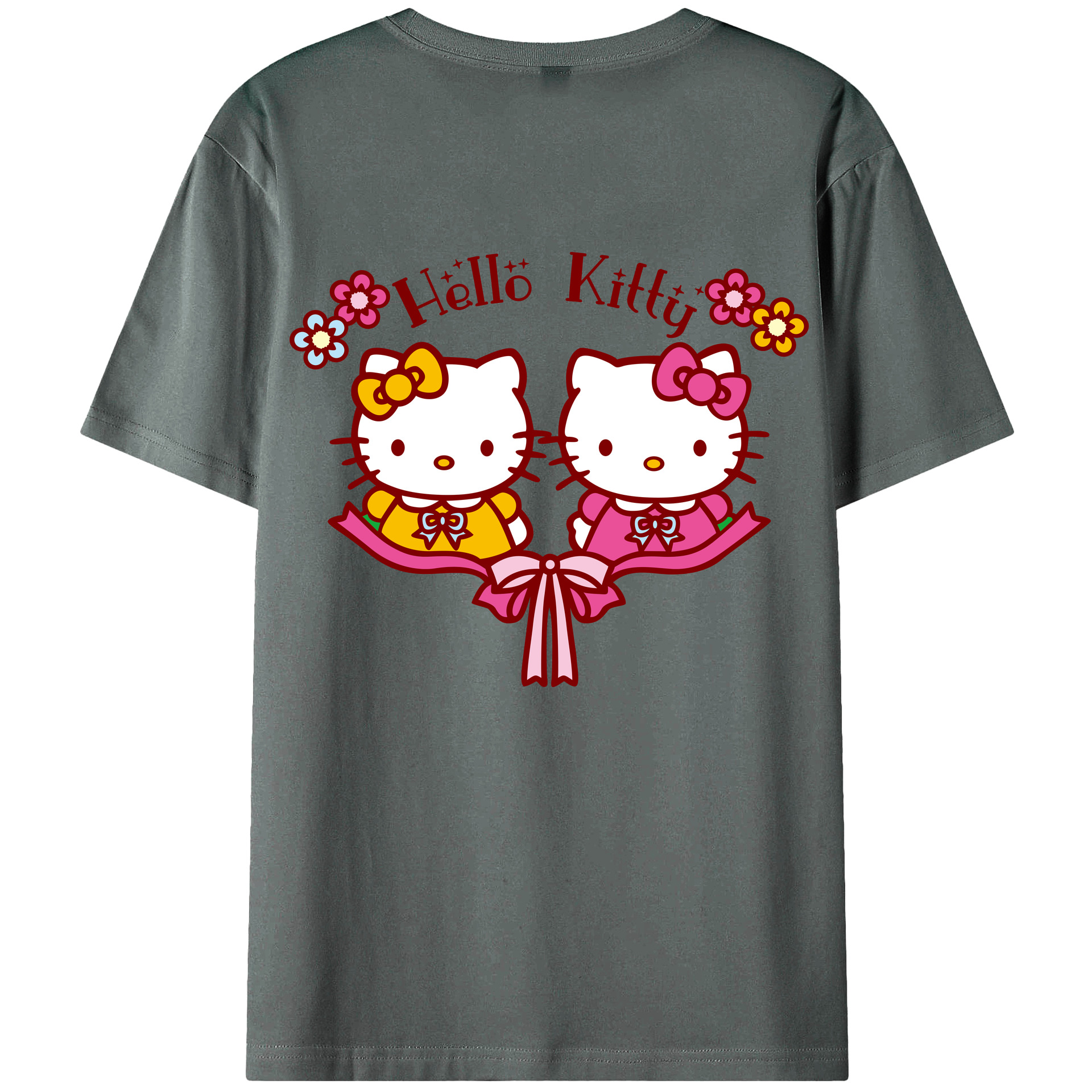 （画像用） Hello Kitty ハローキティ 綿100％ メンズ半袖Tシャツ（バックプリント） 通気性